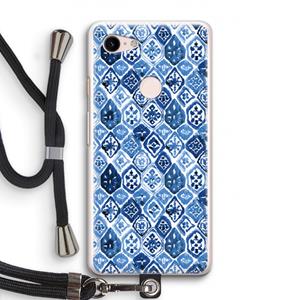 CaseCompany Blauw motief: Pixel 3 Transparant Hoesje met koord