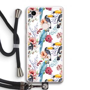 CaseCompany Bloemen tukan: Pixel 3 Transparant Hoesje met koord