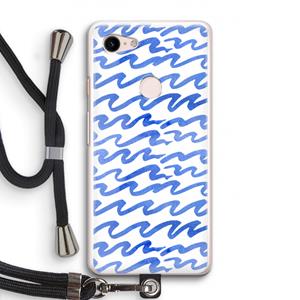 CaseCompany Blauwe golven: Pixel 3 Transparant Hoesje met koord