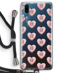 CaseCompany Chicks before dicks: Huawei P20 Transparant Hoesje met koord
