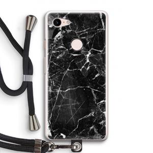 CaseCompany Zwart Marmer 2: Pixel 3 Transparant Hoesje met koord