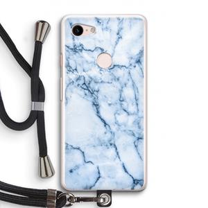 CaseCompany Blauw marmer: Pixel 3 Transparant Hoesje met koord