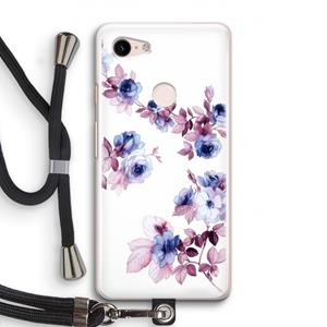 CaseCompany Waterverf bloemen: Pixel 3 Transparant Hoesje met koord
