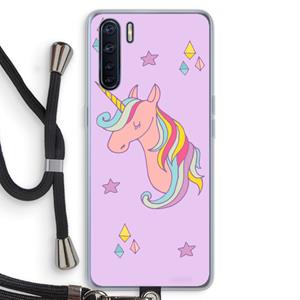 CaseCompany Roze eenhoorn: Oppo A91 Transparant Hoesje met koord