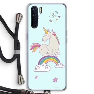 CaseCompany Regenboog eenhoorn: Oppo A91 Transparant Hoesje met koord