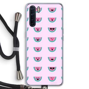 CaseCompany Smiley watermeloenprint: Oppo A91 Transparant Hoesje met koord