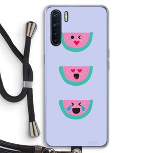 CaseCompany Smiley watermeloen: Oppo A91 Transparant Hoesje met koord