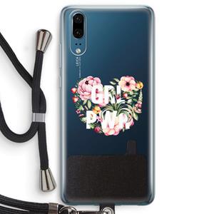 CaseCompany GRL PWR Flower: Huawei P20 Transparant Hoesje met koord