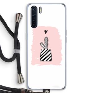 CaseCompany Zwart-wit cactus: Oppo A91 Transparant Hoesje met koord