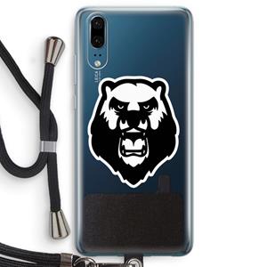 CaseCompany Angry Bear (white): Huawei P20 Transparant Hoesje met koord