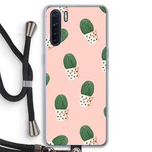CaseCompany Cactusprint roze: Oppo A91 Transparant Hoesje met koord