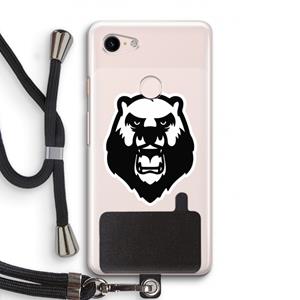 CaseCompany Angry Bear (white): Pixel 3 Transparant Hoesje met koord