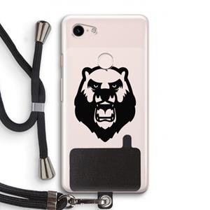 CaseCompany Angry Bear (black): Pixel 3 Transparant Hoesje met koord