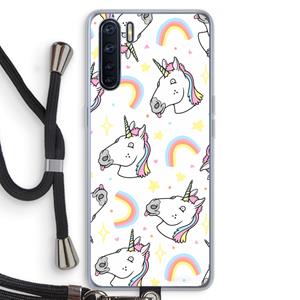CaseCompany Rainbow Unicorn: Oppo A91 Transparant Hoesje met koord