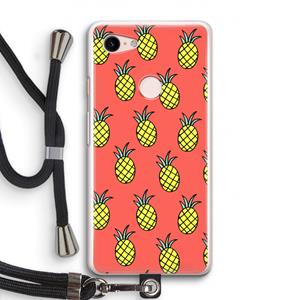 CaseCompany Ananas: Pixel 3 Transparant Hoesje met koord