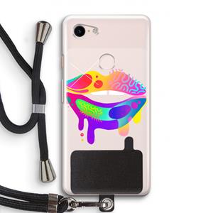 CaseCompany Lip Palette: Pixel 3 Transparant Hoesje met koord