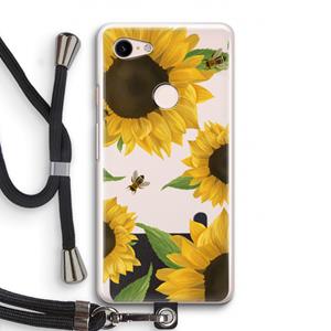 CaseCompany Sunflower and bees: Pixel 3 Transparant Hoesje met koord