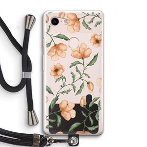 CaseCompany Peachy flowers: Pixel 3 Transparant Hoesje met koord