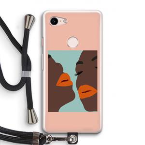 CaseCompany Orange lips: Pixel 3 Transparant Hoesje met koord