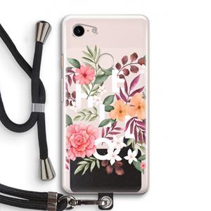 CaseCompany Hello in flowers: Pixel 3 Transparant Hoesje met koord