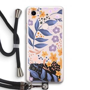 CaseCompany Flowers with blue leaves: Pixel 3 Transparant Hoesje met koord