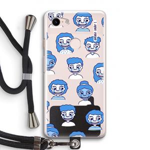 CaseCompany Gezichtjes: Pixel 3 Transparant Hoesje met koord