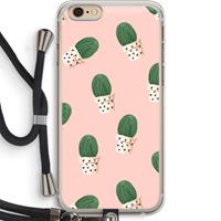 CaseCompany Cactusprint roze: iPhone 6 PLUS / 6S PLUS Transparant Hoesje met koord
