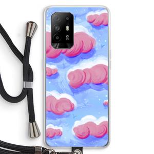 CaseCompany Roze wolken met vogels: Oppo A95 5G Transparant Hoesje met koord
