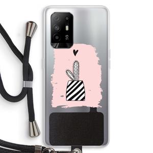 CaseCompany Zwart-wit cactus: Oppo A95 5G Transparant Hoesje met koord