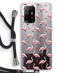 CaseCompany Flamingoprint groen: Oppo A95 5G Transparant Hoesje met koord