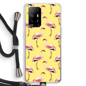 CaseCompany Flamingo's geel: Oppo A95 5G Transparant Hoesje met koord