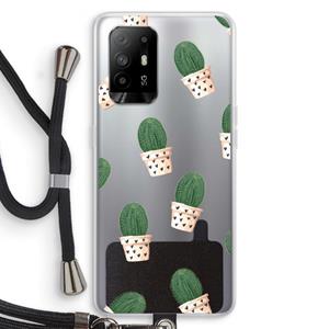 CaseCompany Cactusprint roze: Oppo A95 5G Transparant Hoesje met koord