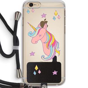 CaseCompany Roze eenhoorn: iPhone 6 PLUS / 6S PLUS Transparant Hoesje met koord