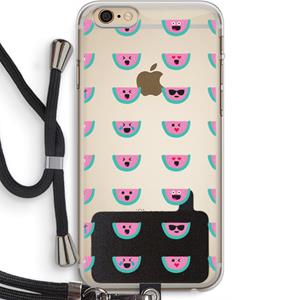 CaseCompany Smiley watermeloenprint: iPhone 6 PLUS / 6S PLUS Transparant Hoesje met koord
