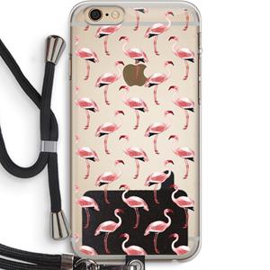 CaseCompany Flamingoprint groen: iPhone 6 PLUS / 6S PLUS Transparant Hoesje met koord
