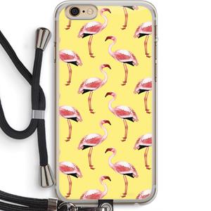 CaseCompany Flamingo's geel: iPhone 6 PLUS / 6S PLUS Transparant Hoesje met koord
