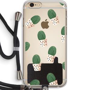 CaseCompany Cactusprint roze: iPhone 6 PLUS / 6S PLUS Transparant Hoesje met koord