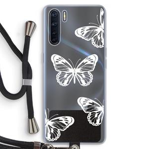 CaseCompany White butterfly: Oppo A91 Transparant Hoesje met koord