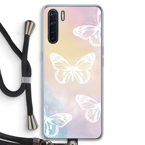 CaseCompany White butterfly: Oppo A91 Transparant Hoesje met koord