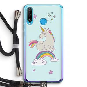CaseCompany Regenboog eenhoorn: Huawei P30 Lite Transparant Hoesje met koord