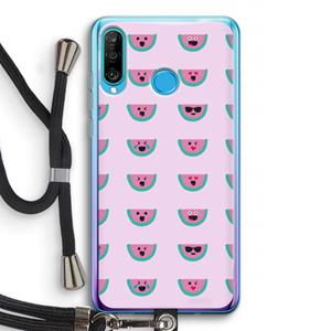 CaseCompany Smiley watermeloenprint: Huawei P30 Lite Transparant Hoesje met koord