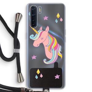 CaseCompany Roze eenhoorn: Oppo A91 Transparant Hoesje met koord