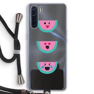 CaseCompany Smiley watermeloen: Oppo A91 Transparant Hoesje met koord