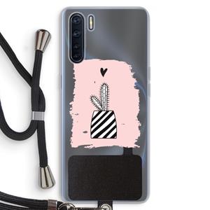 CaseCompany Zwart-wit cactus: Oppo A91 Transparant Hoesje met koord