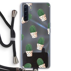 CaseCompany Cactusprint roze: Oppo A91 Transparant Hoesje met koord