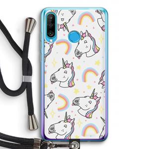 CaseCompany Rainbow Unicorn: Huawei P30 Lite Transparant Hoesje met koord