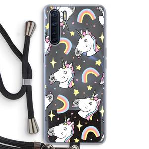 CaseCompany Rainbow Unicorn: Oppo A91 Transparant Hoesje met koord