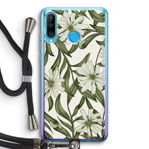 CaseCompany Wit bloemenpatroon: Huawei P30 Lite Transparant Hoesje met koord