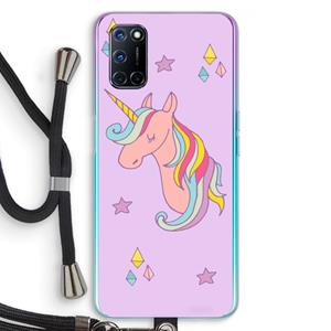 CaseCompany Roze eenhoorn: Oppo A92 Transparant Hoesje met koord