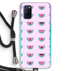 CaseCompany Smiley watermeloenprint: Oppo A92 Transparant Hoesje met koord
